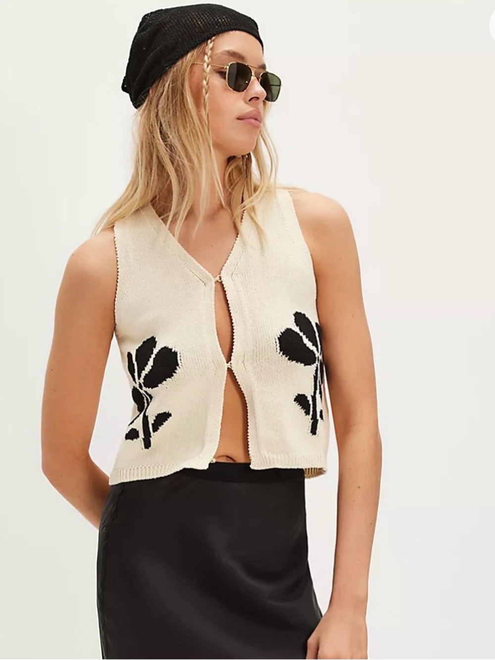 Cream Knit Floral-Accent Cropped Vest Top - Women